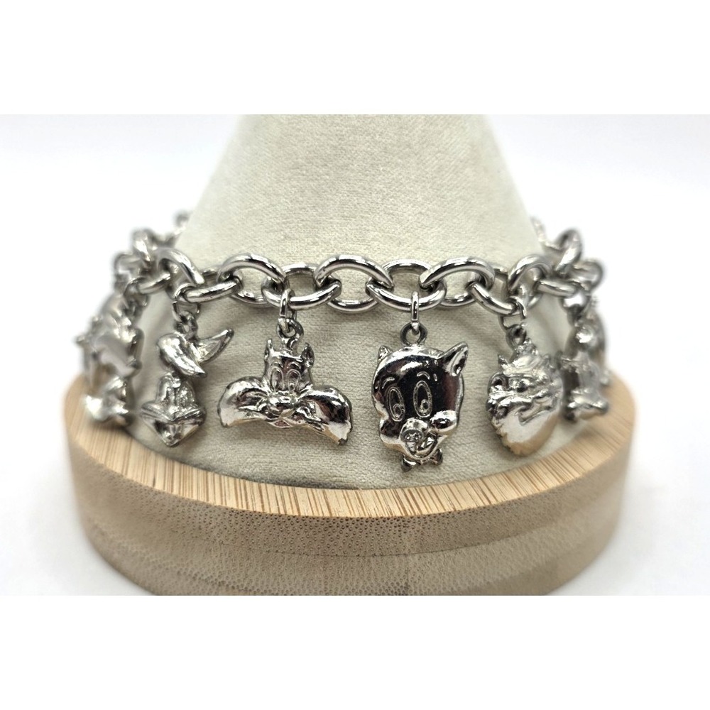 Warner Bros‎ Looney Tunes Charm Bracelet Silver Tone 1992 Taz Daffy 7.5" Toggle